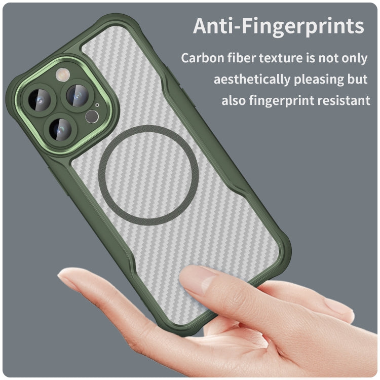 For iPhone 14 Pro Max Carbon Fiber Texture MagSafe Translucent Phone Case(Green) - iPhone 14 Pro Max Cases by buy2fix | Online Shopping UK | buy2fix