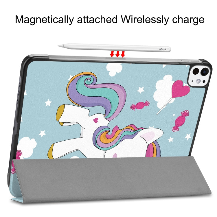 For iPad Pro 11 2024 Custer Painted 3-Fold Holder Smart Leather Tablet Case with Pen Tray(Unicorn) - iPad Pro 11 2024 Cases by buy2fix | Online Shopping UK | buy2fix