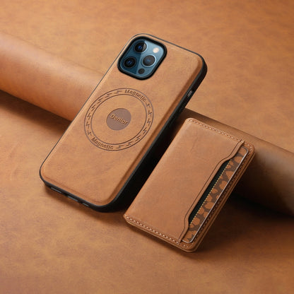 For iPhone 12 Pro Denior D13 Retro Texture Leather MagSafe Card Bag Phone Case(Brown) - iPhone 12 / 12 Pro Cases by Denior | Online Shopping UK | buy2fix