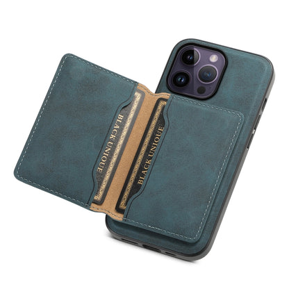 For iPhone 14 Pro Max Denior D13 Retro Texture Leather MagSafe Card Bag Phone Case(Blue) - iPhone 14 Pro Max Cases by Denior | Online Shopping UK | buy2fix