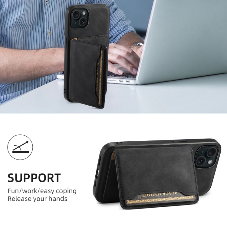 For iPhone 15 Plus Denior D13 Retro Texture Leather MagSafe Card Bag Phone Case(Black) - iPhone 15 Plus Cases by Denior | Online Shopping UK | buy2fix