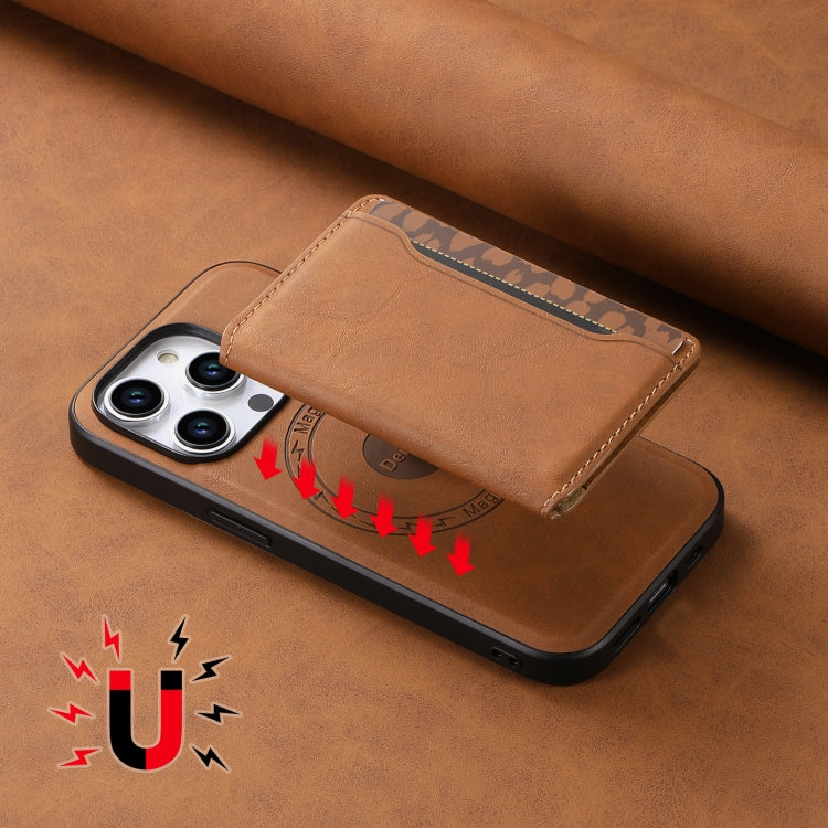 For iPhone 15 Pro Denior D13 Retro Texture Leather MagSafe Card Bag Phone Case(Brown) - iPhone 15 Pro Cases by Denior | Online Shopping UK | buy2fix