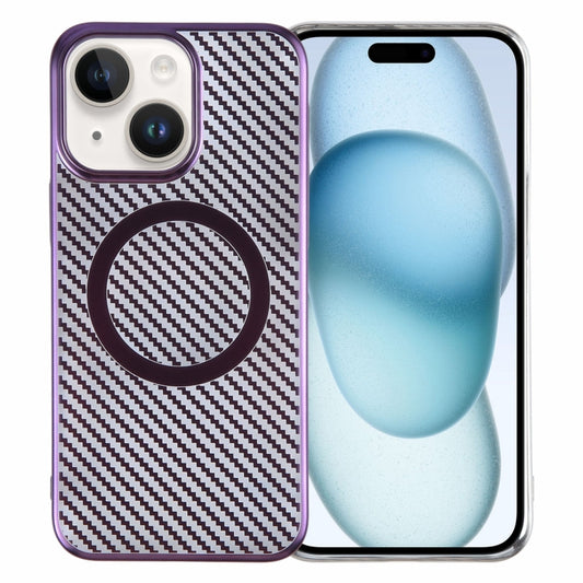 For iPhone 15 Plus 6D Plated Carbon Fiber Clear Magsafe PC Phone Case(Aurora Purple) - iPhone 15 Plus Cases by buy2fix | Online Shopping UK | buy2fix