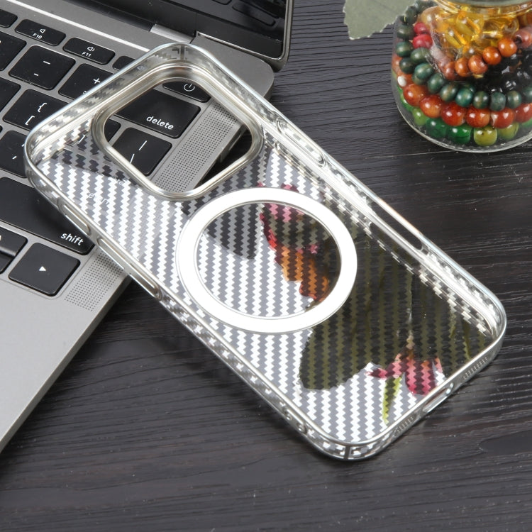 For iPhone 16 Pro 6D Plated Carbon Fiber Clear Magsafe PC Phone Case(Starlight Silver) - iPhone 16 Pro Cases by buy2fix | Online Shopping UK | buy2fix