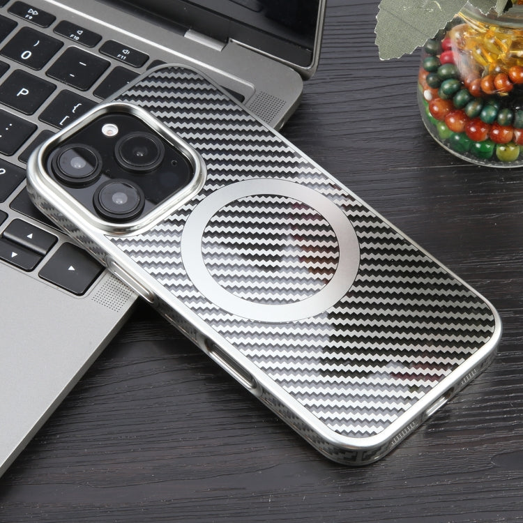 For iPhone 16 Pro 6D Plated Carbon Fiber Clear Magsafe PC Phone Case(Starlight Silver) - iPhone 16 Pro Cases by buy2fix | Online Shopping UK | buy2fix