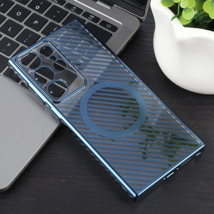 For Samsung Galaxy S22 Ultra 5G 6D Plated Carbon Fiber Clear Magsafe PC Phone Case(Dream Blue) - Galaxy S22 Ultra 5G Cases by buy2fix | Online Shopping UK | buy2fix
