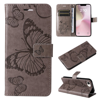 For iPhone SE 2024 3D Butterfly Embossed Pattern Flip Leather Phone Case(Grey) - More iPhone Cases by buy2fix | Online Shopping UK | buy2fix