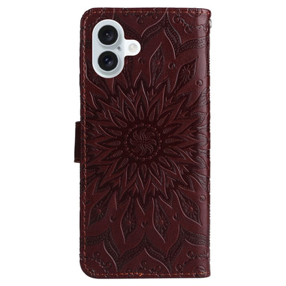 For iPhone 16 Plus Embossed Sunflower Pattern Flip Leather Phone Case(Brown) - iPhone 16 Plus Cases by buy2fix | Online Shopping UK | buy2fix