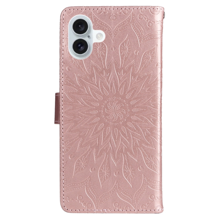 For iPhone 16 Plus Embossed Sunflower Pattern Flip Leather Phone Case(Rose Gold) - iPhone 16 Plus Cases by buy2fix | Online Shopping UK | buy2fix