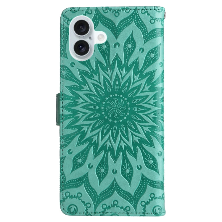 For iPhone 16 Plus Embossed Sunflower Pattern Flip Leather Phone Case(Green) - iPhone 16 Plus Cases by buy2fix | Online Shopping UK | buy2fix