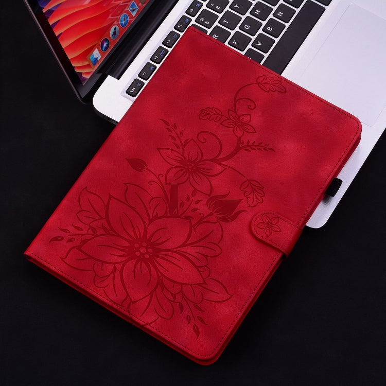 For Samsung Galaxy Tab S9 / S9 FE Lily Embossed Leather Tablet Case(Red) - Galaxy Tab S9 Cases by buy2fix | Online Shopping UK | buy2fix