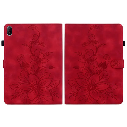 For Huawei MatePad SE 11 2024 Lily Embossed Leather Tablet Case(Red) - Huawei by buy2fix | Online Shopping UK | buy2fix