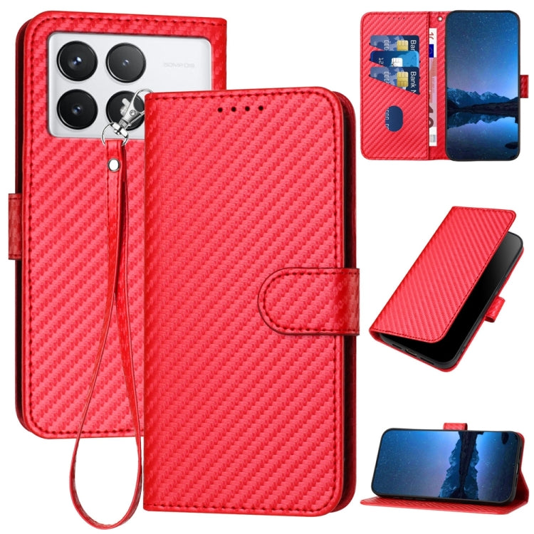 For Xiaomi Redmi K70 / K70 Pro YX0070 Carbon Fiber Buckle Leather Phone Case with Lanyard(Red) - K70 Cases by buy2fix | Online Shopping UK | buy2fix