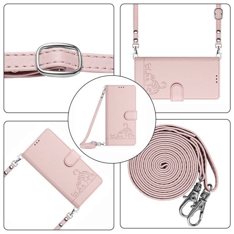 For OnePlus 11 Cat Rat Embossed Pattern RFID Leather Phone Case with Lanyard(Pink) - OnePlus Cases by buy2fix | Online Shopping UK | buy2fix