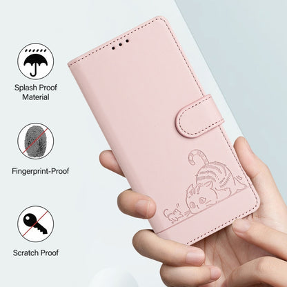 For OnePlus 11 Cat Rat Embossed Pattern RFID Leather Phone Case with Lanyard(Pink) - OnePlus Cases by buy2fix | Online Shopping UK | buy2fix