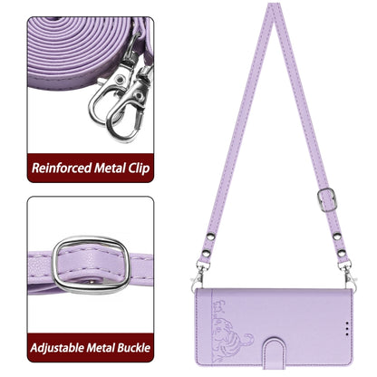 For OnePlus 11 Cat Rat Embossed Pattern RFID Leather Phone Case with Lanyard(Purple) - OnePlus Cases by buy2fix | Online Shopping UK | buy2fix