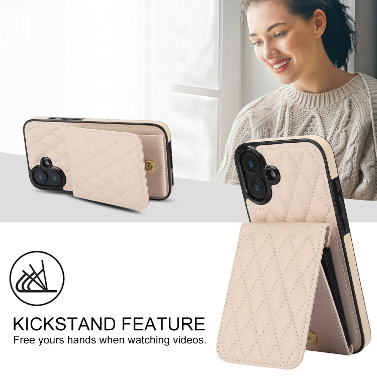 For iPhone 16 YM015 Crossbody Rhombic Card Bag RFID Phone Case(White) - iPhone 16 Cases by buy2fix | Online Shopping UK | buy2fix