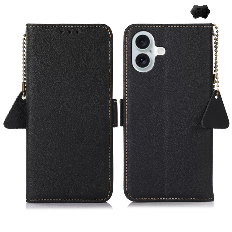 For iPhone 16 Plus Side-Magnetic TJ Genuine Leather RFID Phone Case(Black) - iPhone 16 Plus Cases by buy2fix | Online Shopping UK | buy2fix