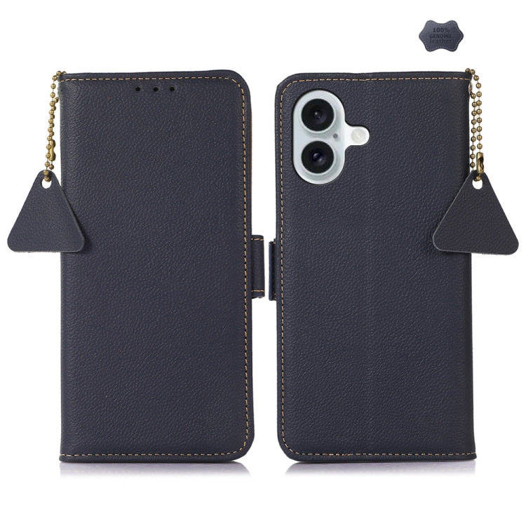 For iPhone 16 Plus Side-Magnetic TJ Genuine Leather RFID Phone Case(Blue) - iPhone 16 Plus Cases by buy2fix | Online Shopping UK | buy2fix