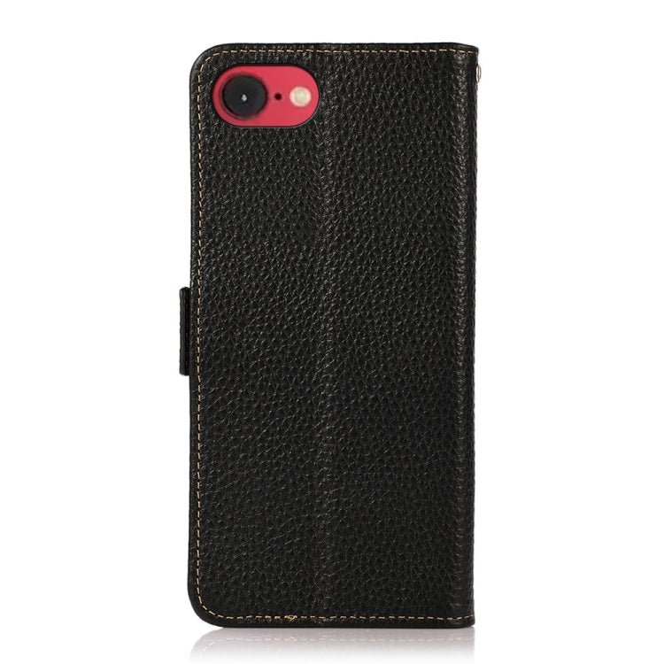 For iPhone SE 2024 KHAZNEH Side-Magnetic Litchi Genuine Leather RFID Case(Black) - More iPhone Cases by buy2fix | Online Shopping UK | buy2fix