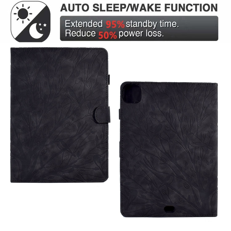 For iPad Pro 11 2024 Fortune Tree Embossed Leather Smart Tablet Case(Black) - iPad Pro 11 2024 Cases by buy2fix | Online Shopping UK | buy2fix