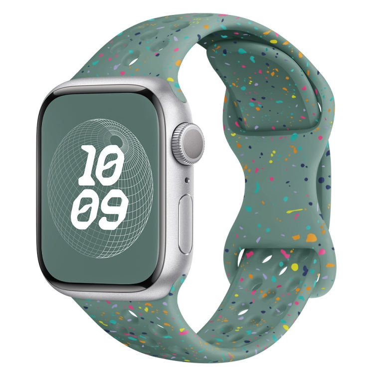 For Apple Watch Series 6 40mm Hole Style Butterfly Buckle Camouflage Silicone Watch Band(Pine Green) - Watch Bands by buy2fix | Online Shopping UK | buy2fix