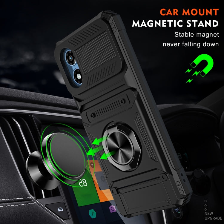 For Motorola Moto G Play 4G 2024 TPU+PC Shockproof Card Slot Phone Case with Metal Ring Holder(Black) - Motorola Cases by buy2fix | Online Shopping UK | buy2fix