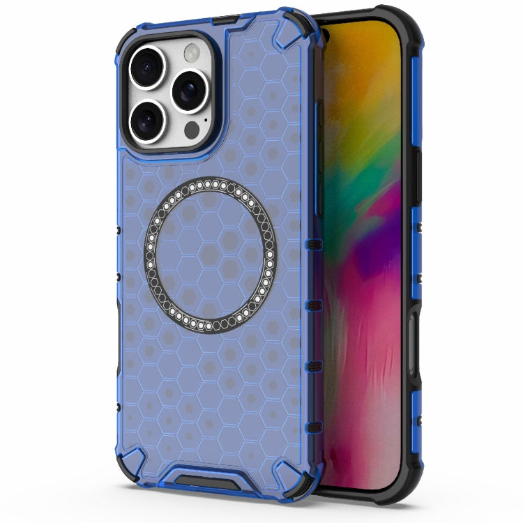 For iPhone 16 Pro Max Honeycomb Magnetic Ring Shockproof Phone Case(Blue) - iPhone 16 Pro Max Cases by buy2fix | Online Shopping UK | buy2fix