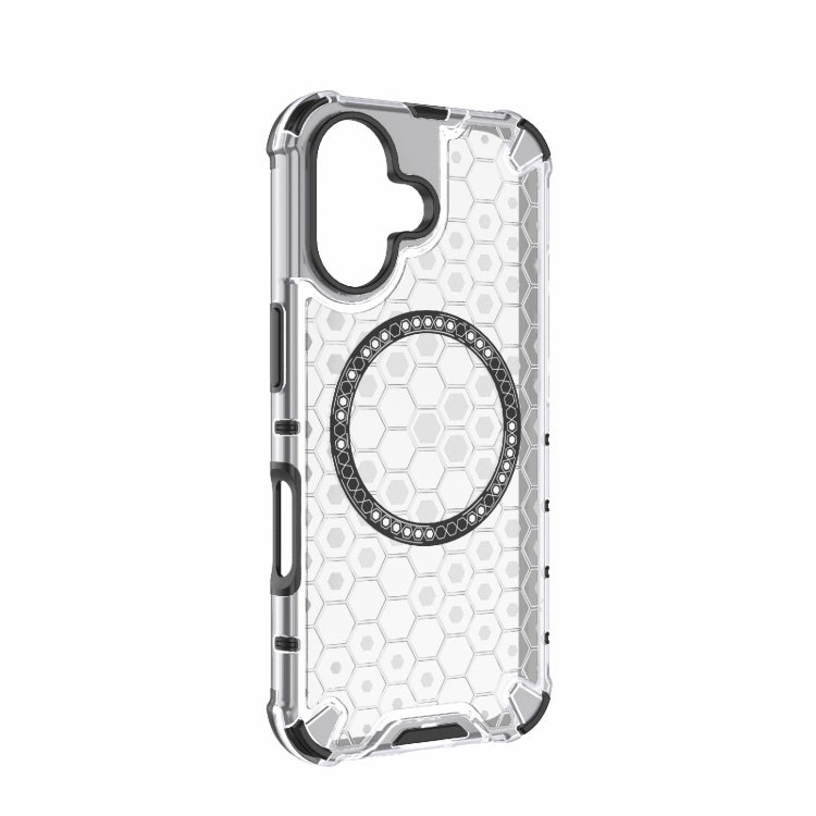 For iPhone 16 Honeycomb Magnetic Ring Shockproof Phone Case(White) - iPhone 16 Cases by buy2fix | Online Shopping UK | buy2fix