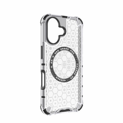 For iPhone 16 Honeycomb Magnetic Ring Shockproof Phone Case(White) - iPhone 16 Cases by buy2fix | Online Shopping UK | buy2fix