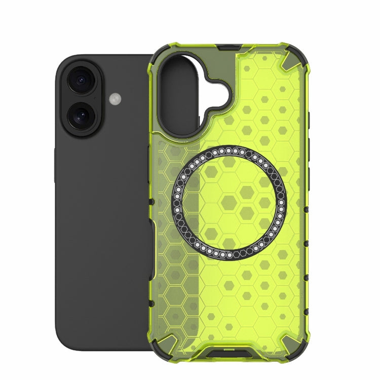 For iPhone 16 Honeycomb Magnetic Ring Shockproof Phone Case(Green) - iPhone 16 Cases by buy2fix | Online Shopping UK | buy2fix