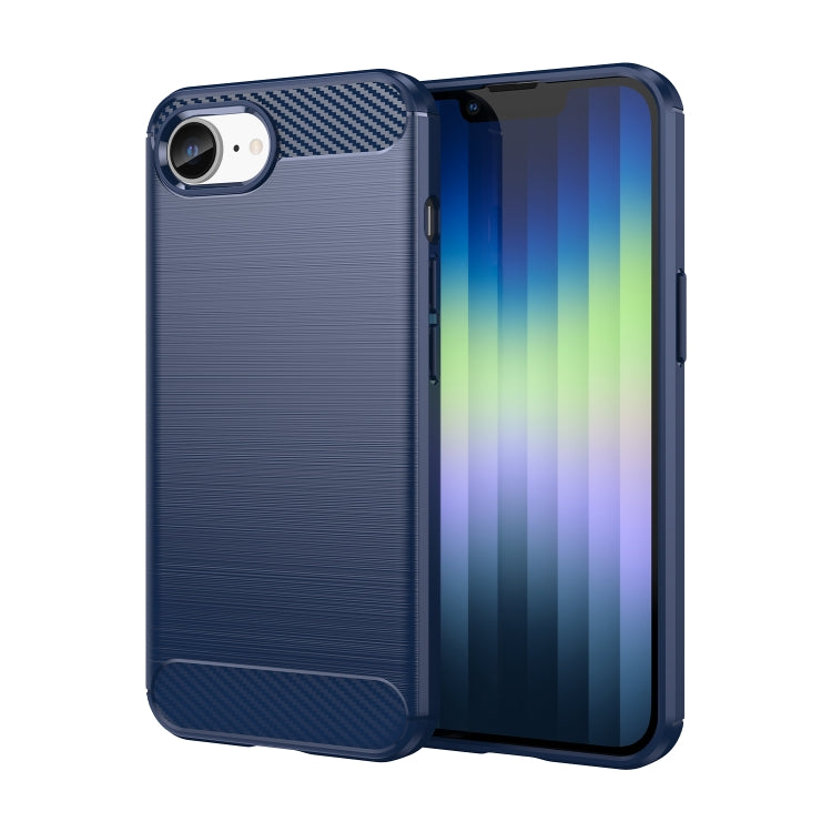 For iPhone SE 2024 Brushed Texture Carbon Fiber TPU Phone Case(Blue) - More iPhone Cases by buy2fix | Online Shopping UK | buy2fix