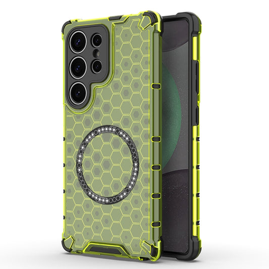 For Samsung Galaxy S25 Ultra 5G Honeycomb Magnetic Ring Shockproof Phone Case(Green) - Galaxy S25 Ultra 5G Cases by buy2fix | Online Shopping UK | buy2fix