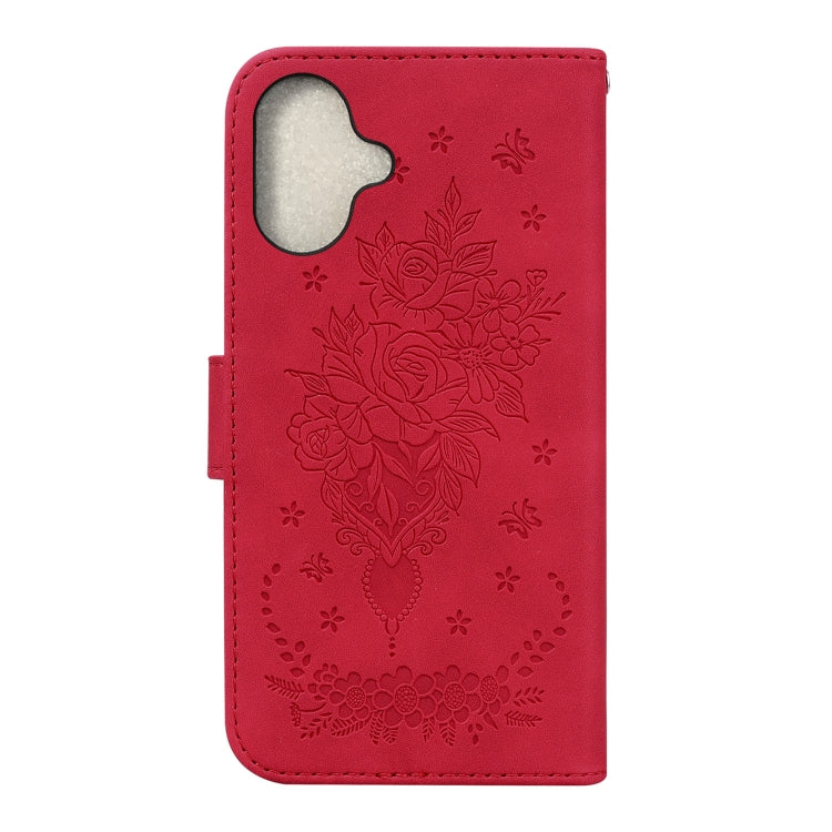 For iPhone 16 Plus Butterfly Rose Embossed Leather Phone Case(Red) - iPhone 16 Plus Cases by buy2fix | Online Shopping UK | buy2fix