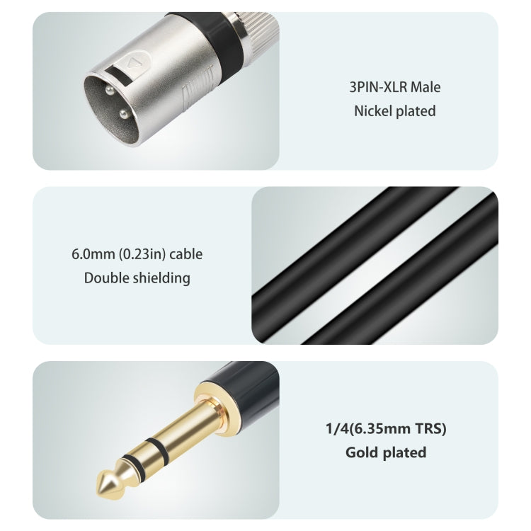TC145BK55 6.35mm 1/4 TRS Male to XLR 3pin Male Microphone Cable, Length:2m(Black) - Microphone Audio Cable & Connector by buy2fix | Online Shopping UK | buy2fix