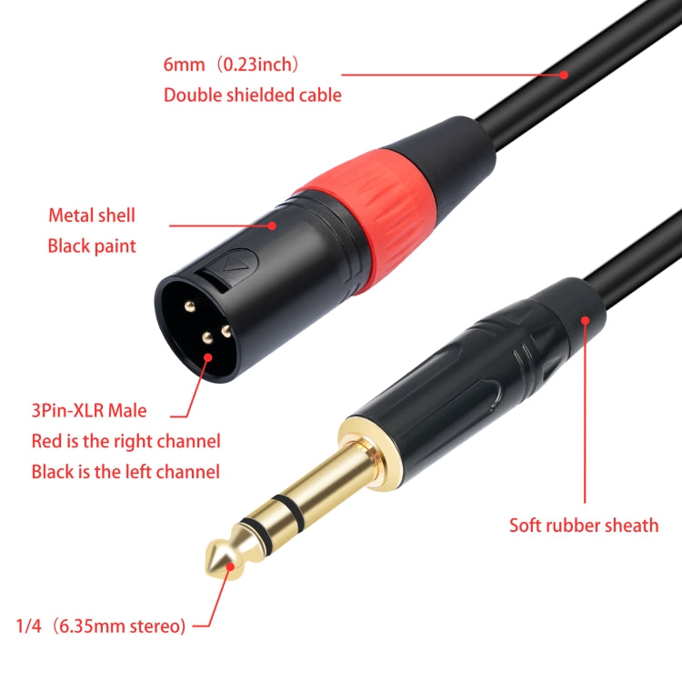 TC145YXK108RE-10 6.35mm 1/4 TRS Male to Dual XLR Male Audio Cable, Length:1m(Black) - Microphone Audio Cable & Connector by buy2fix | Online Shopping UK | buy2fix