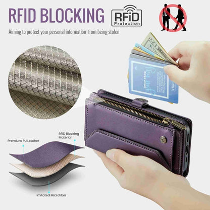 For iPhone 15 Pro CaseMe C36 Card Slots Zipper Wallet RFID Anti-theft Leather Phone Case(Purple) - iPhone 15 Pro Cases by CaseMe | Online Shopping UK | buy2fix