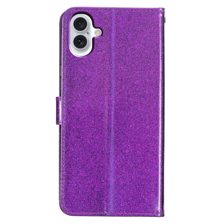 For iPhone 16 Glitter Powder Flip Leather Phone Case(Purple) - iPhone 16 Cases by buy2fix | Online Shopping UK | buy2fix