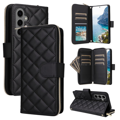 For Samsung Galaxy S25+ 5G Crossbody Rhombic Zipper Tower Buckle Leather Phone Case with Lanyard(Black) - Galaxy S25+ 5G Cases by buy2fix | Online Shopping UK | buy2fix