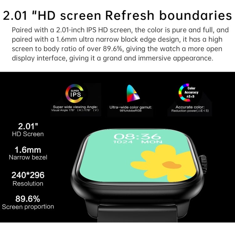 Y80 2.01 inch IPS HD Screen Smart Watch Supports Bluetooth Call / Health Monitoring(Black) - Smart Watches by buy2fix | Online Shopping UK | buy2fix