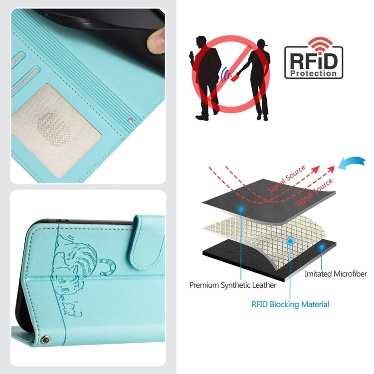 For Ulefone Note 14 Cat Rat Embossed Pattern RFID Leather Phone Case with Lanyard(Mint Green) - Ulefone Cases by buy2fix | Online Shopping UK | buy2fix