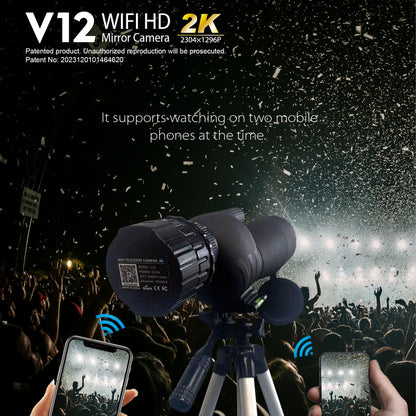 V12 2K WiFi HD Telescope Eyepiece Outdoor Portable Mirror Camera(Black) - Accessories by buy2fix | Online Shopping UK | buy2fix