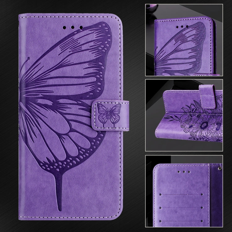 For Blackview A52 Embossed Butterfly Leather Phone Case(Purple) - More Brand by buy2fix | Online Shopping UK | buy2fix