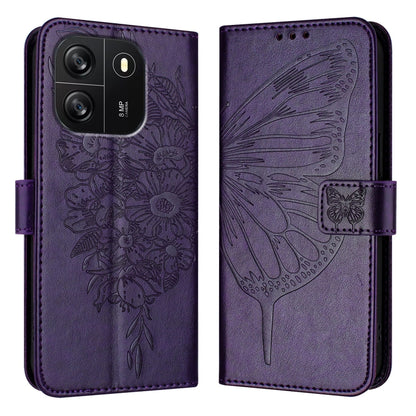 For Blackview Wave 6C Embossed Butterfly Leather Phone Case(Dark Purple) - More Brand by buy2fix | Online Shopping UK | buy2fix