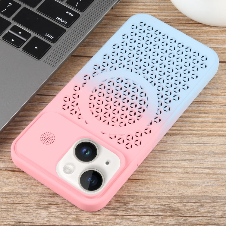 For iPhone 14 Gradient Color Honeycomb Aromatherapy MagSafe Phone Case(Pink Blue) - iPhone 14 Cases by buy2fix | Online Shopping UK | buy2fix