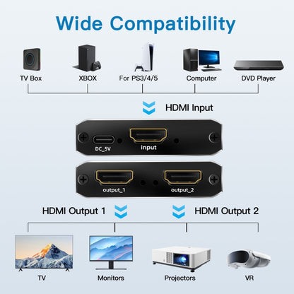 NK-H12 8K UHD 1 In 2 Out HDMI Video Splitter Converter - Splitter by buy2fix | Online Shopping UK | buy2fix