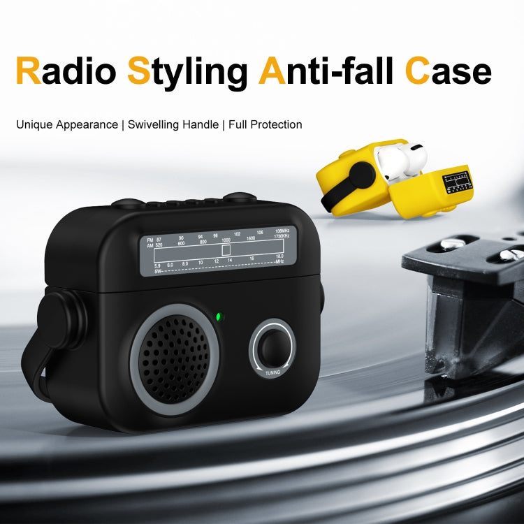 For AirPods 2 / 1 Radio Style Wireless Bluetooth Earphones Shockproof Protective Case(Black) - For AirPods 1/2 by buy2fix | Online Shopping UK | buy2fix