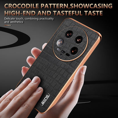 For Xiaomi 14 Ultra AZNS Electroplated Frame Crocodile Texture Full Coverage Phone Case(Brown) - 14 Ultra Cases by AZNS | Online Shopping UK | buy2fix