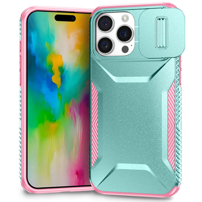 For iPhone 16 Pro Sliding Camshield Phone Case(Grey Green + Pink) - iPhone 16 Pro Cases by buy2fix | Online Shopping UK | buy2fix