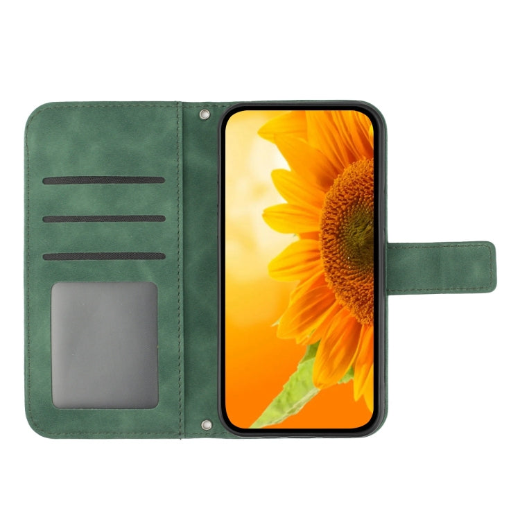 For Samsung Galaxy S25 5G Skin Feel Sun Flower Embossed Flip Leather Phone Case with Lanyard(Green) - Galaxy S25 5G Cases by buy2fix | Online Shopping UK | buy2fix